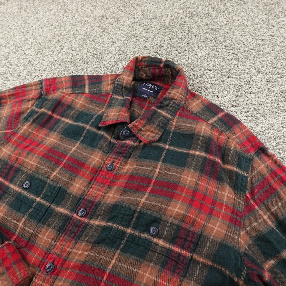 J Crew‎ Shirt Mens L Red Green Plaid Flannel Button Up Long Sleeve Outdoor Work